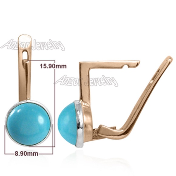 14k Solid Rose and White Gold Genuine Turquoise lever-back Earrings